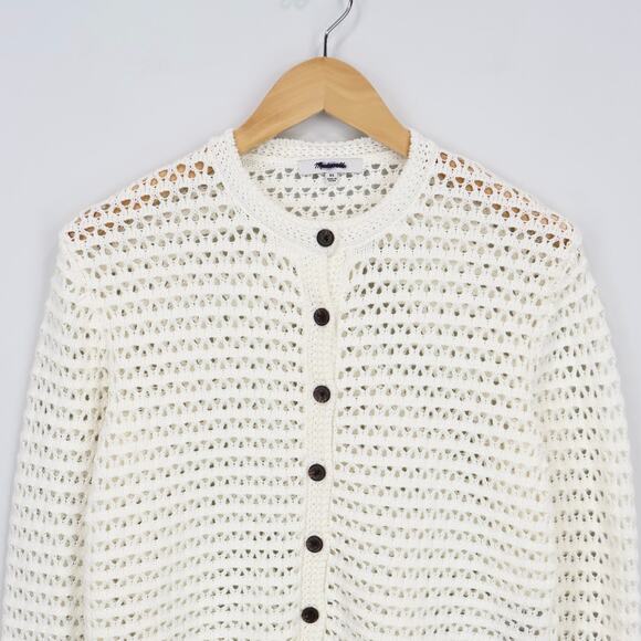 NWT Madewell Open-Stitch Crewneck Cardigan Sweater In Lighthouse Ivory Size XS - Picture 6 of 10